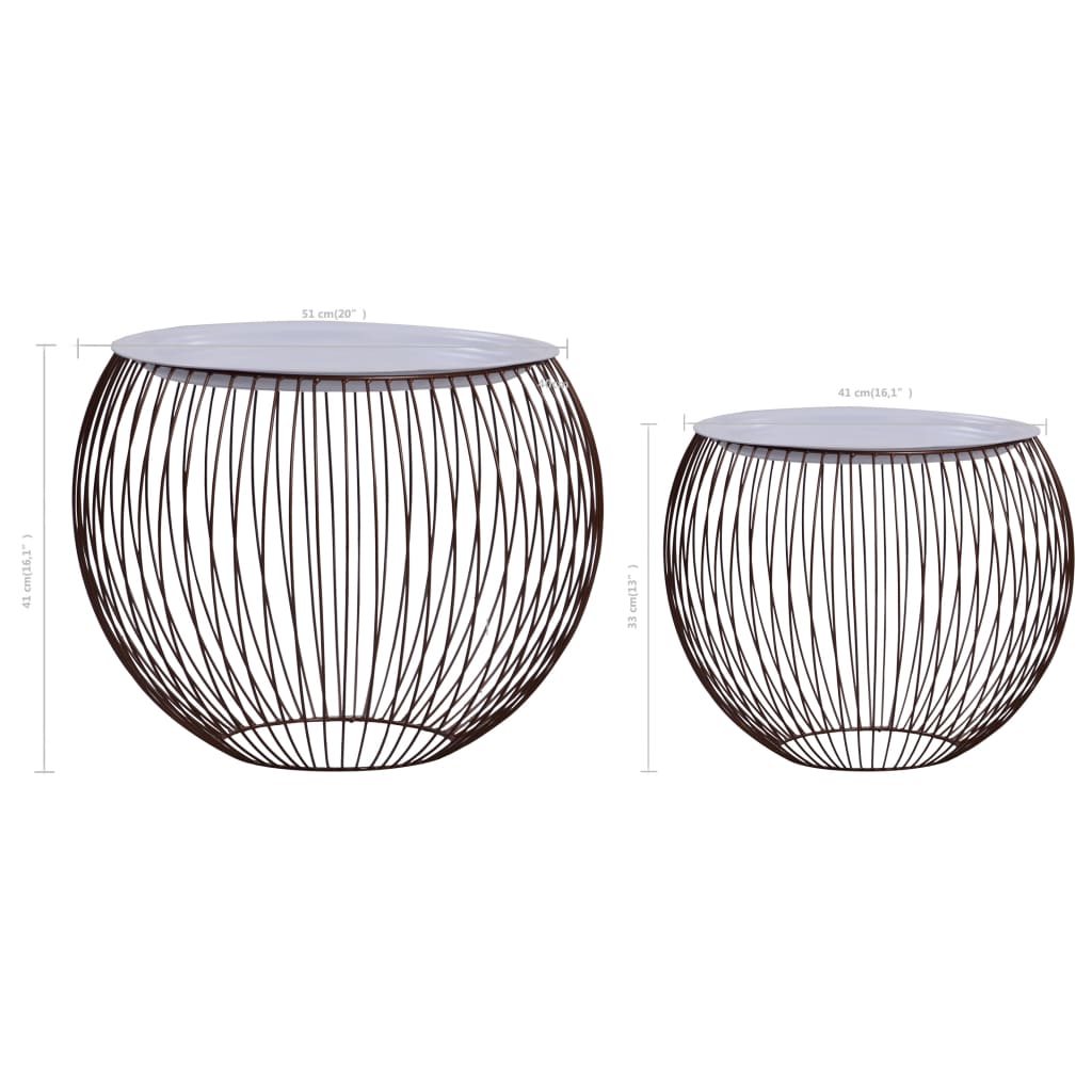 Coffee Table Set of 2 Gold, White Metal, MDF Large, Small
