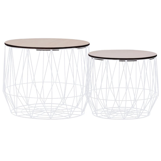 Coffee Table Set of 2 White Metal, plywood Medium Storage