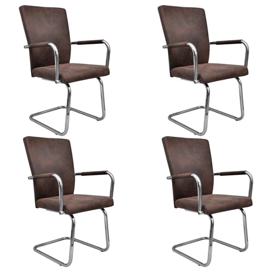 Dining Chair Set of 4 Brown Faux suede leather, Powder-coated iron