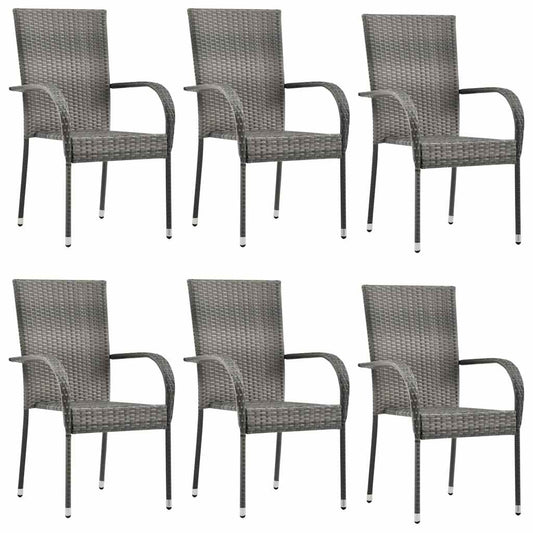 Dining Chair Set of 6 Grey PE rattan, powder-coated steel