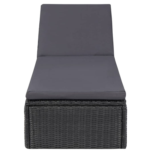Sunlounger Black and Dark Gray PE Rattan 77.9 x 23.6 x 32.9 in