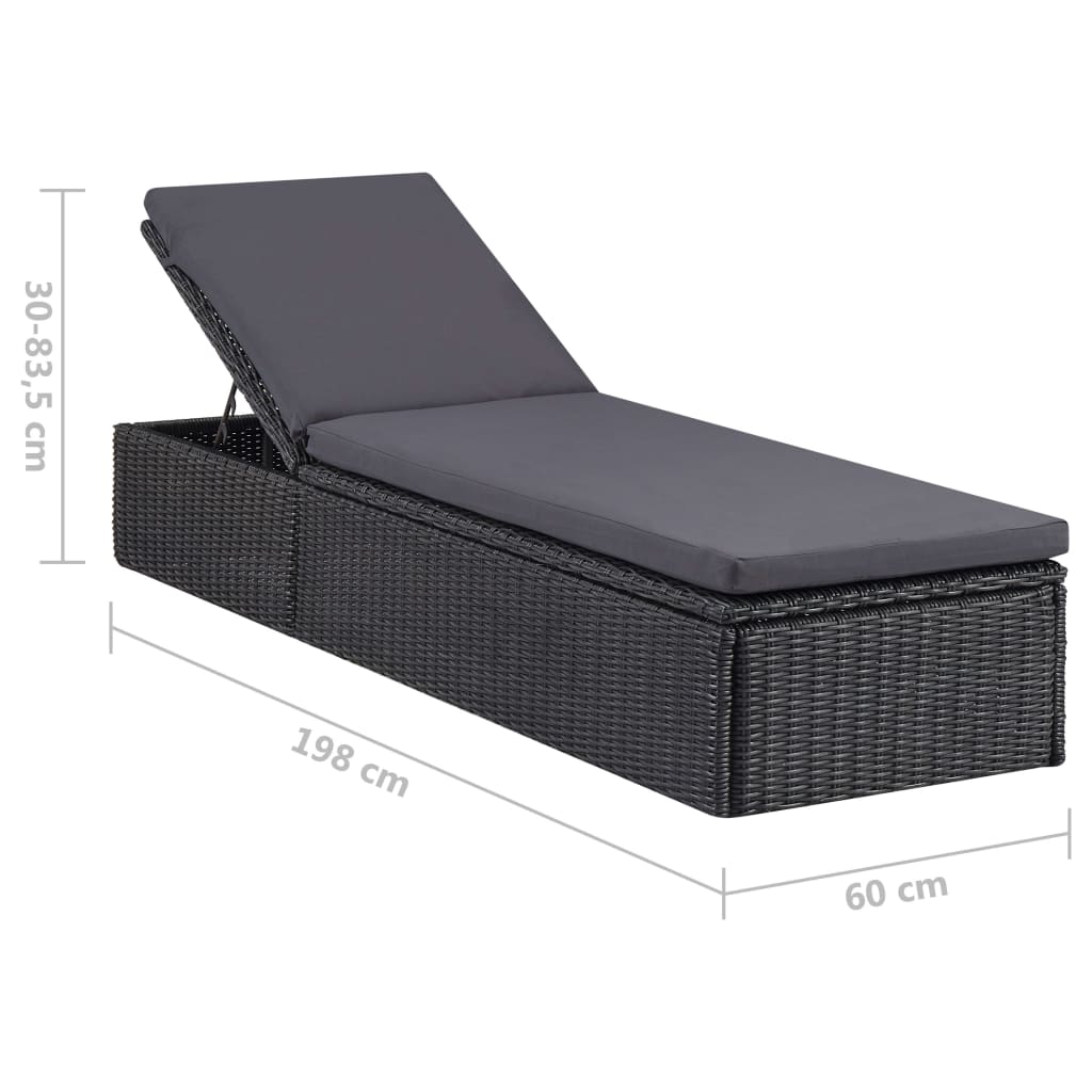 Sunlounger Black and Dark Gray PE Rattan 77.9 x 23.6 x 32.9 in