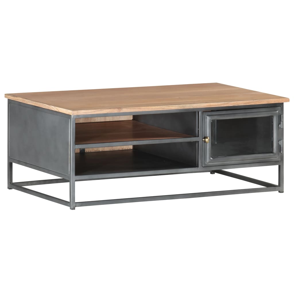 Coffee Table Gray Solid Acacia wood, glass, powder-coated steel