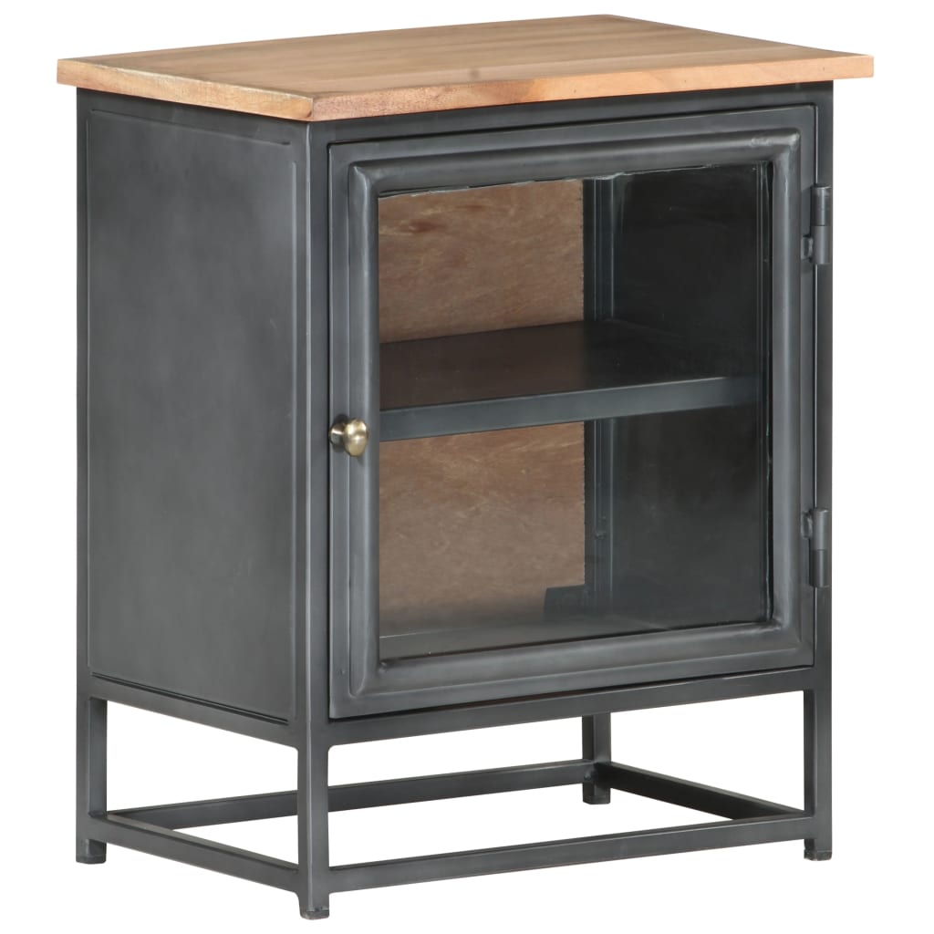 Bedside Cabinet Grey Solid acacia wood, glass, steel Medium