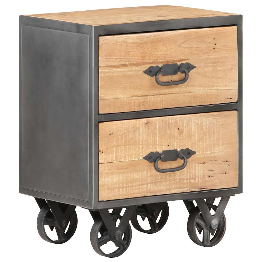 Bedside Cabinet Natural wood, Grey Solid reclaimed wood, Steel