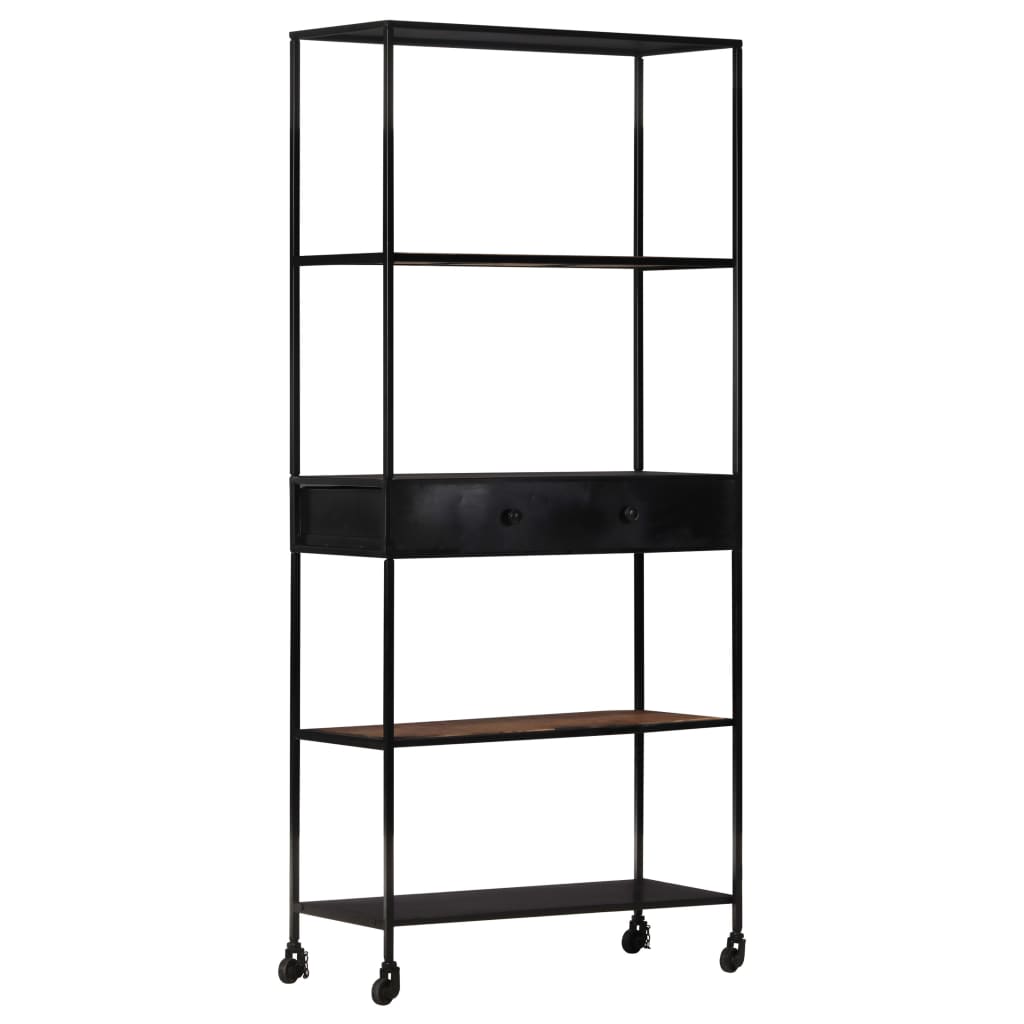 Book Cabinet Black, Natural Wood Rough Mango Wood, Iron Large