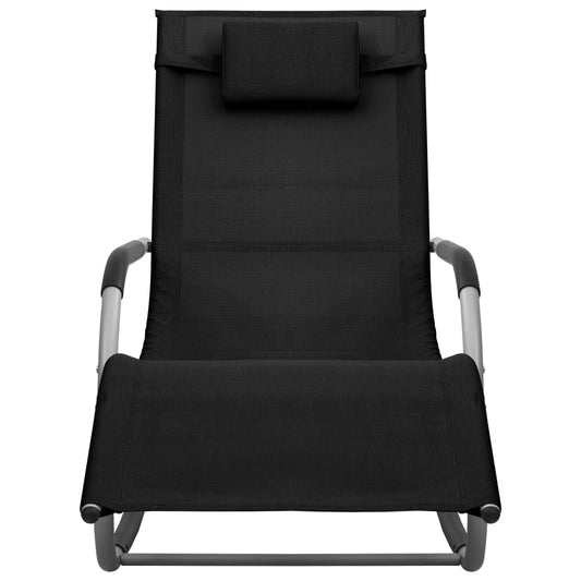 Sun Lounger Black and Grey Textilene, Powder-Coated Steel Standard