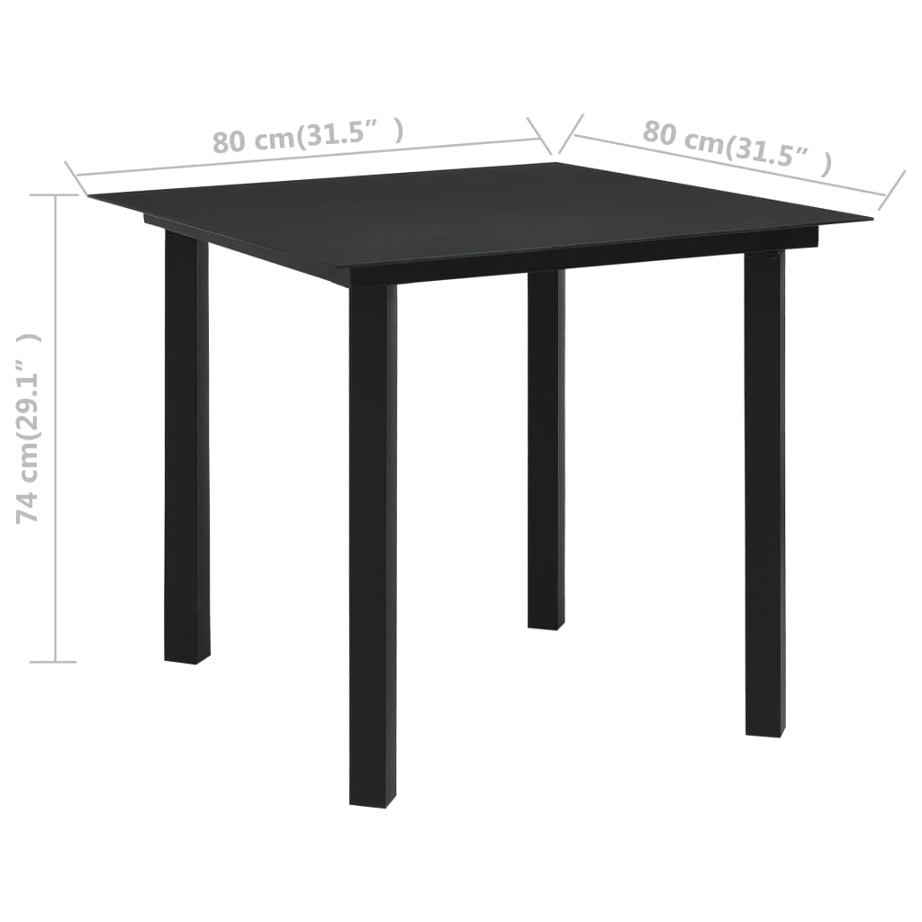 Dining Table Black Glass, powder-coated steel 31.5 x 31.5 in