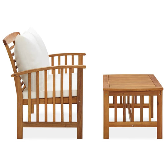 Garden Lounge Set Cream white cushions, Natural wood