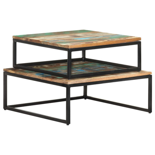 Coffee Table Set of 2 Multicolor Reclaimed Wood Small