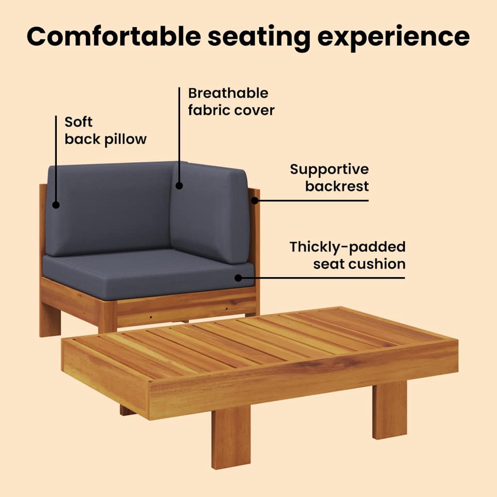 Wooden Lounge Set Natural wood, Dark grey cushions