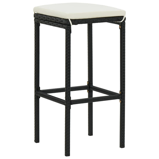 Bar Stool Set of 2 Black PE rattan Medium Footrest Bar Stool