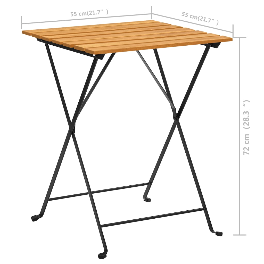 Bistro Table And Chair Brown and Black Solid Acacia Wood Medium