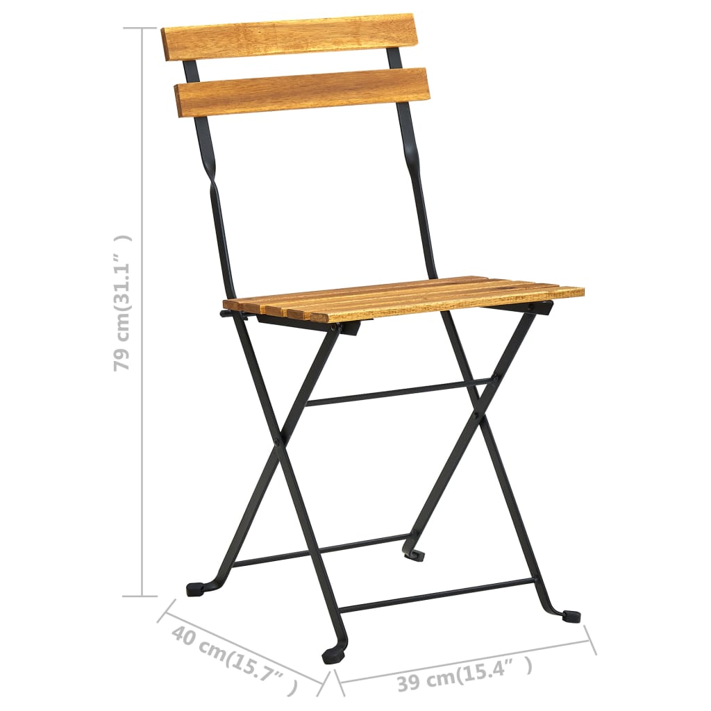 Bistro Chair Set of 4 Brown, Black Solid Acacia wood, Steel