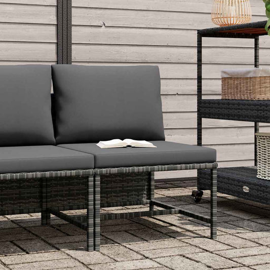 Middle Sofa Grey PE rattan, steel, fabric (100% polyester) One Size