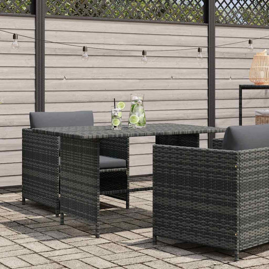 Dining Table Grey PE rattan, Powder-Coated Steel Medium