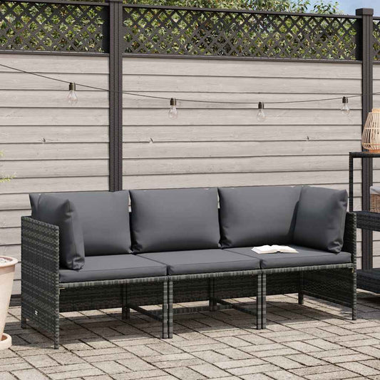 Garden Sofa Grey PE rattan, steel, polyester 3-Seater