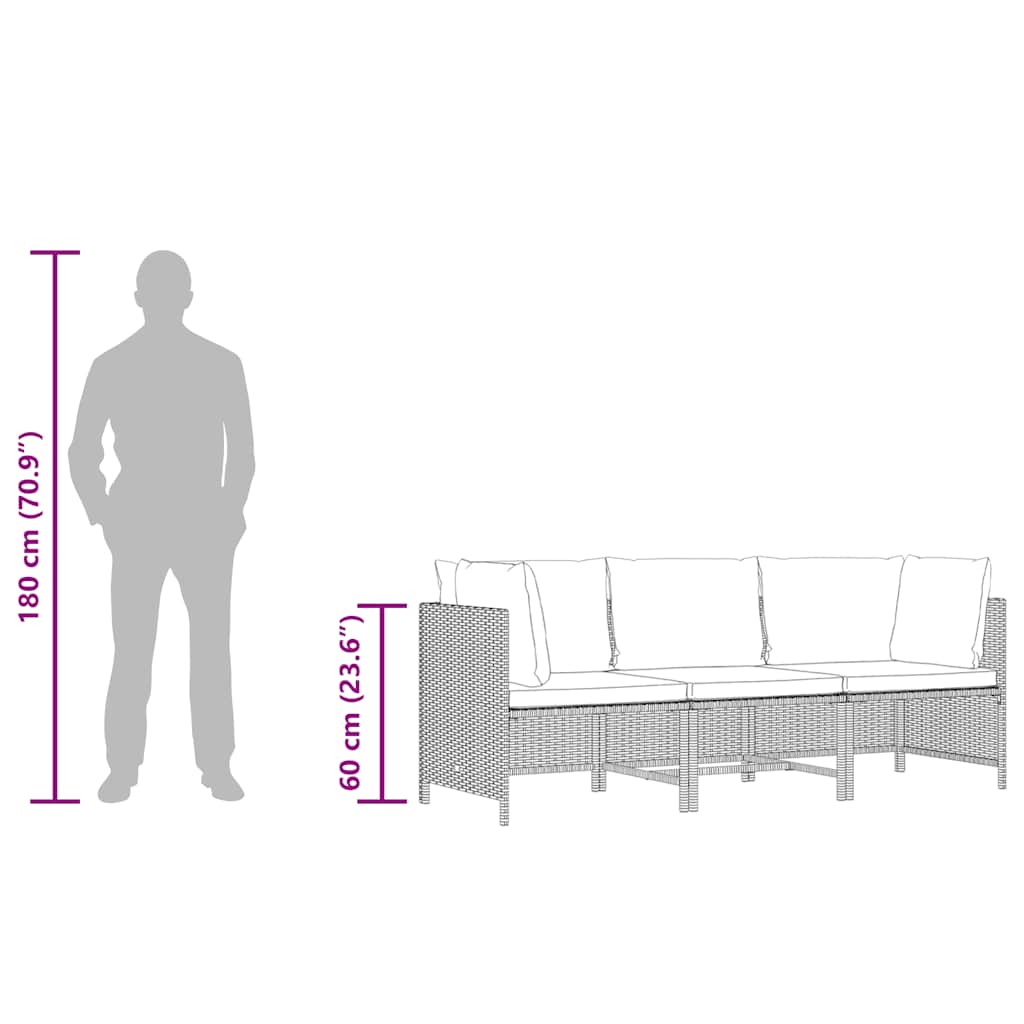 Garden Sofa Grey PE rattan, steel, polyester 3-Seater