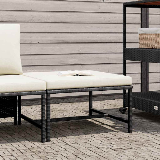 Footrest Black, Cream White PE rattan, Steel Medium Footrest