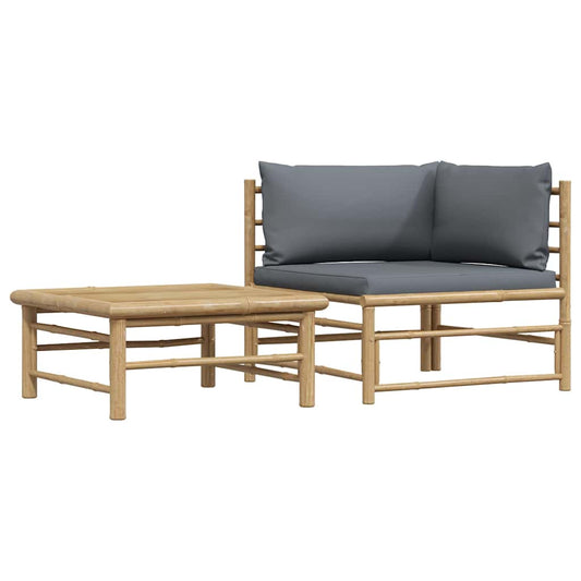 Garden Lounge Set Dark grey Bamboo, Fabric (100% polyester) Medium