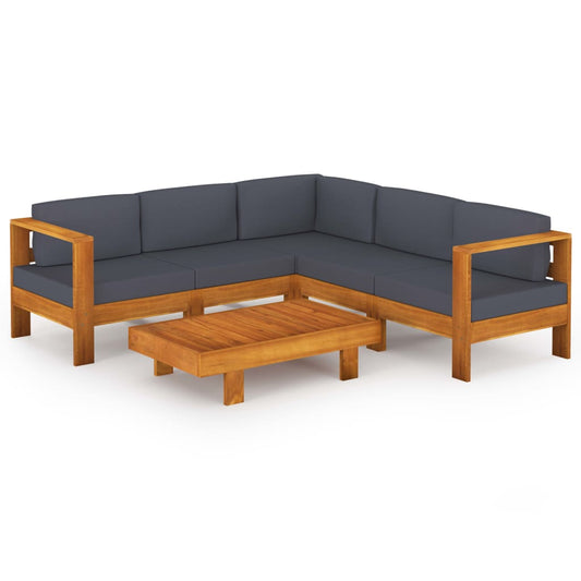 Wooden Lounge Set Dark Grey Solid Acacia wood, 100% polyester fabric