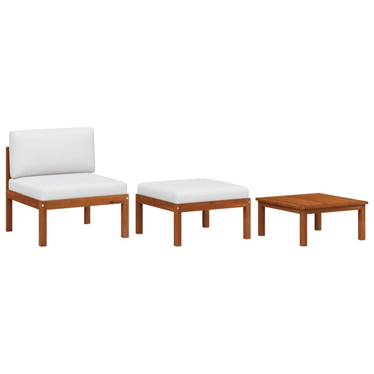Garden Lounge Set Cream White, Black Solid Acacia Wood, Rope Medium