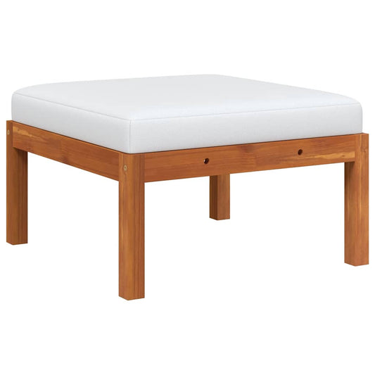 Footstool Cream white cushion, Natural wood Solid Acacia wood