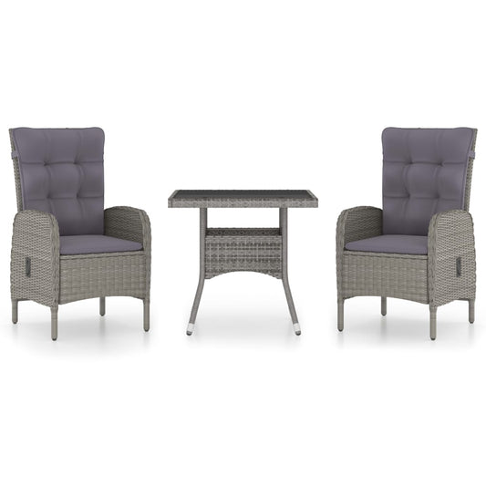 Garden Dining Set Grey Poly rattan, steel, glass, polyester 3-Piece