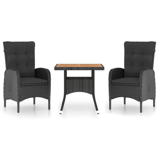 Garden Dining Set Black Poly rattan, steel, acacia wood, polyester