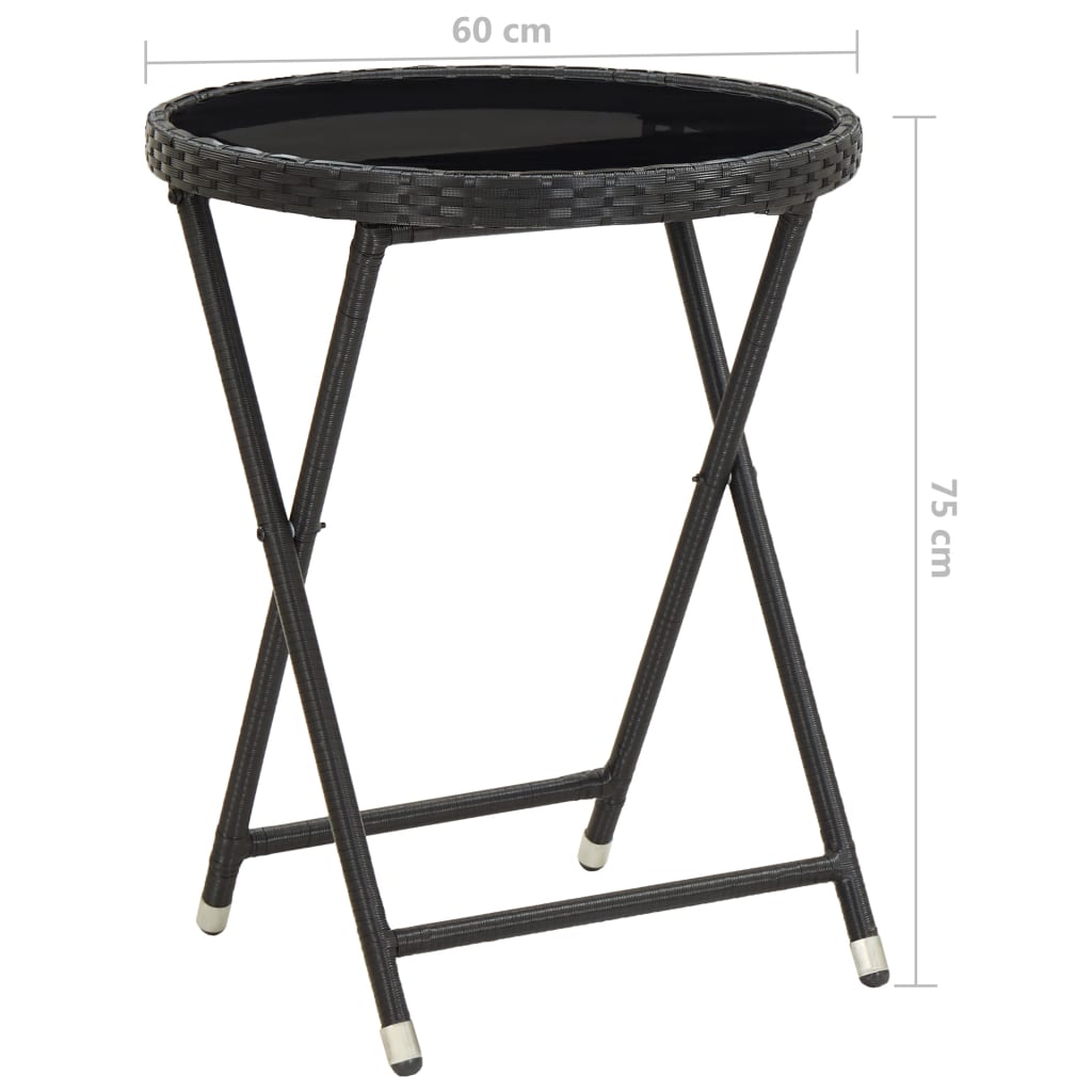 Bistro Set Black Poly rattan, steel, glass, fabric Medium