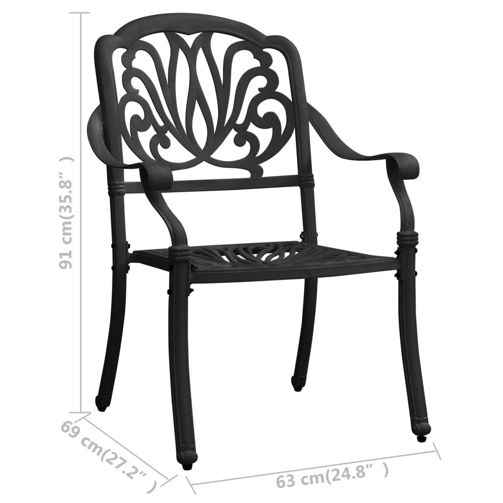 Garden Chair Set of 2 Black Cast Aluminum Standard Durable