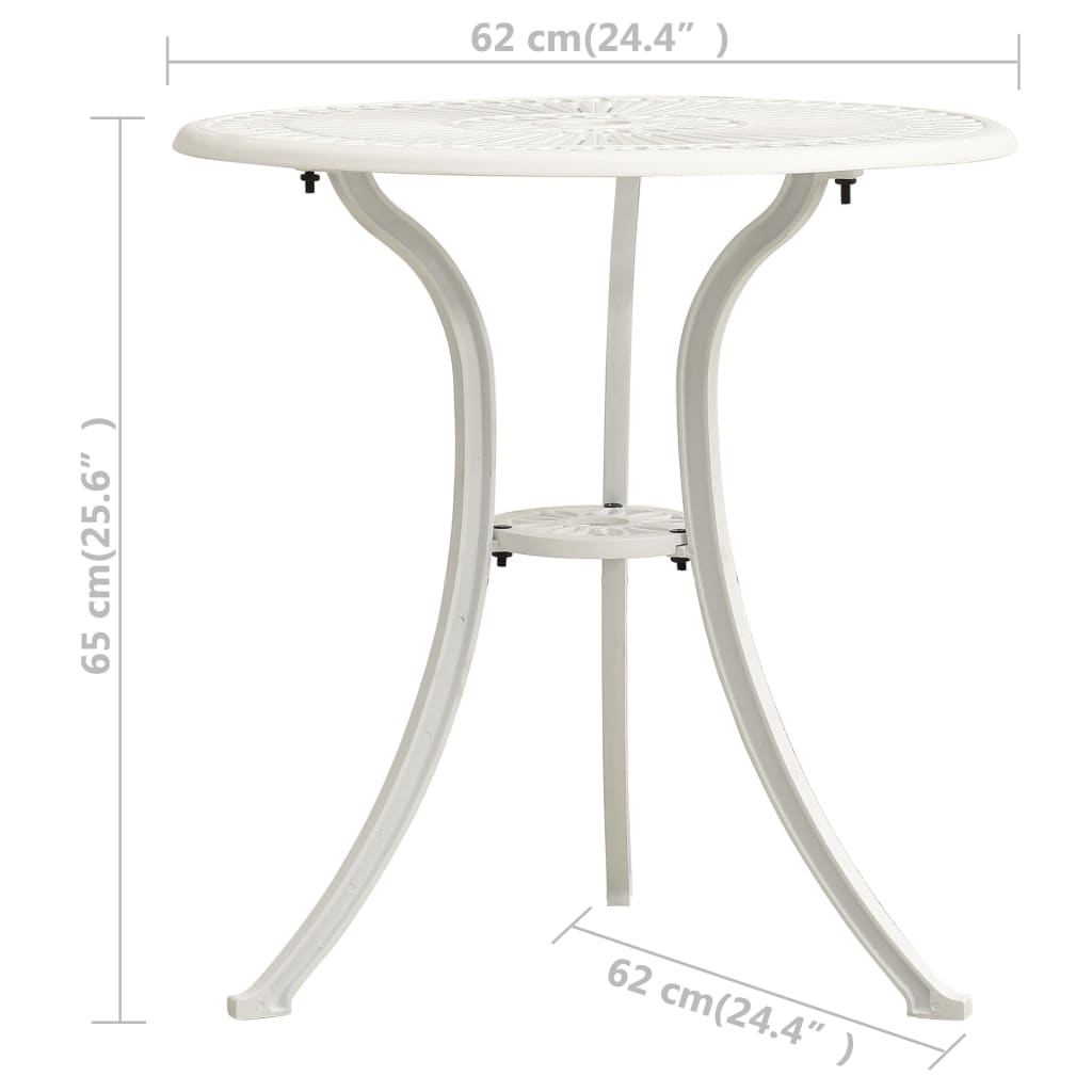 Bistro Set White Cast Aluminum Small Ergonomic Bistro Set