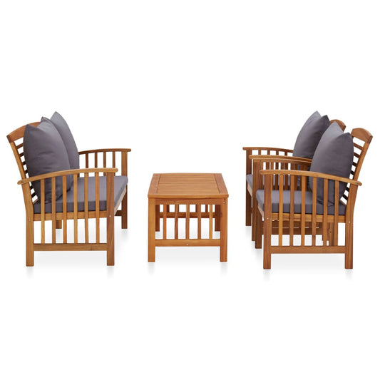 Garden Lounge Set Dark Grey Cushions, Natural Wood