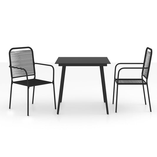 Dining Set Black Cotton rope, powder-coated steel, tempered glass