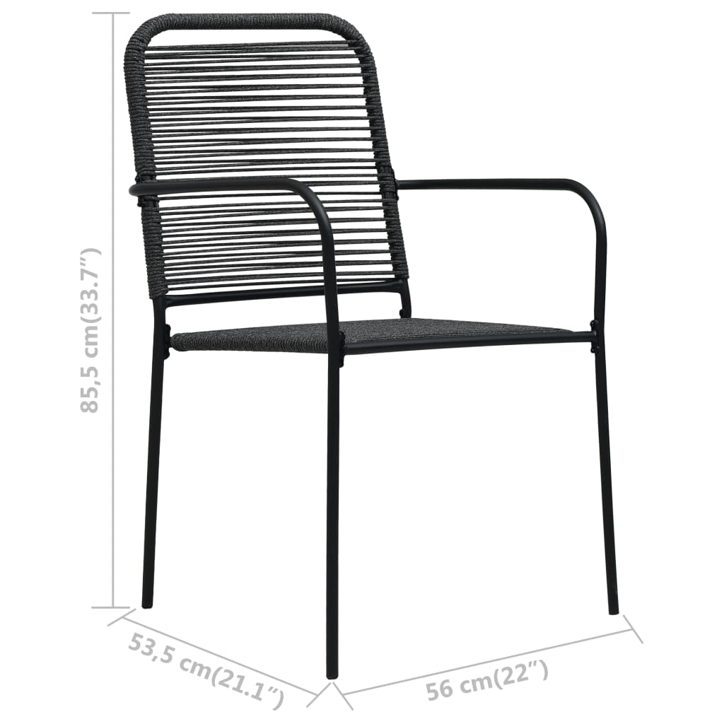 Dining Set Black Cotton rope, powder-coated steel, tempered glass