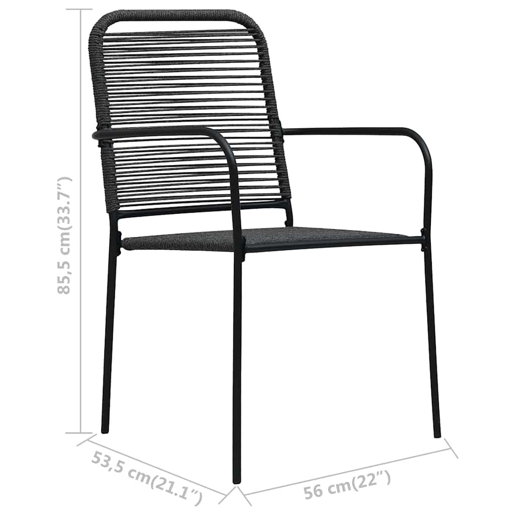 Dining Set Black Cotton Rope, Powder-Coated Steel, Tempered Glass