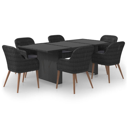 7 Piece Patio Dining Set Poly Rattan Black