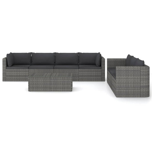 Garden Lounge Set Grey PE Rattan, Powder-Coated Steel, Glass Large