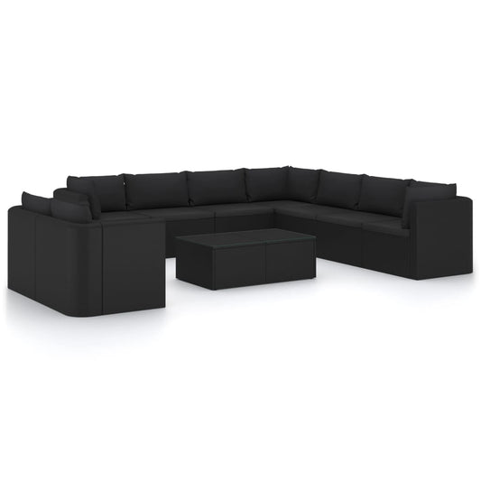 Garden Lounge Set Black Poly Rattan, Powder-Coated Steel Large