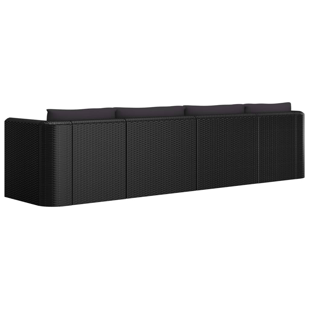 Garden Lounge Set Black Powder-coated steel, PE rattan 9 Piece Set