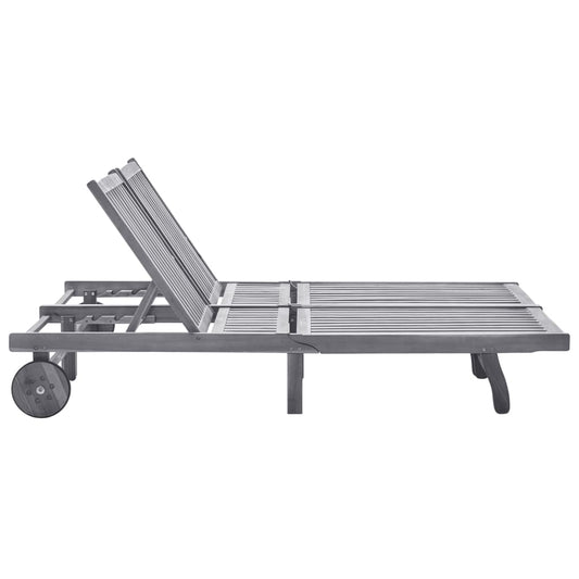 Sunlounger Grey Solid Acacia Wood, 100% Polyester Fabric