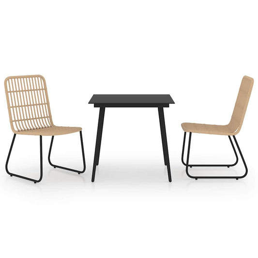 Dining Set Oak and Black Poly Rattan, Powder-Coated Steel, Glass