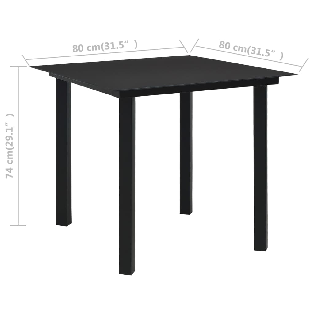 Dining Set Black Poly rattan, powder-coated steel, tempered glass
