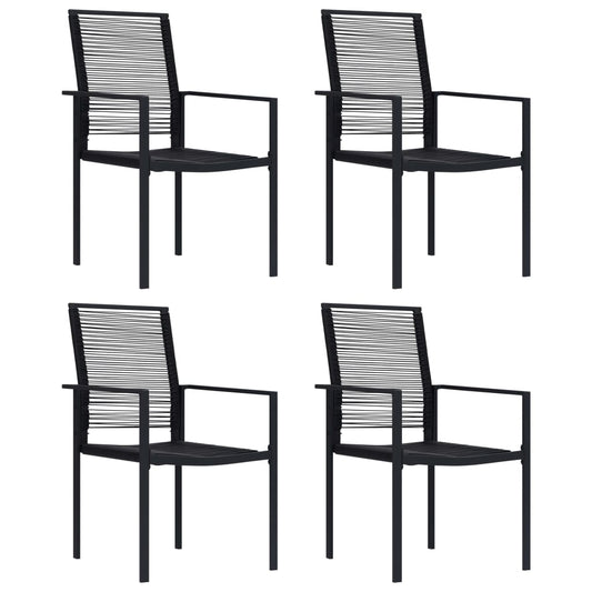 Dining Set Black Glass, Powder-Coated Steel, PVC Hollow Rattan
