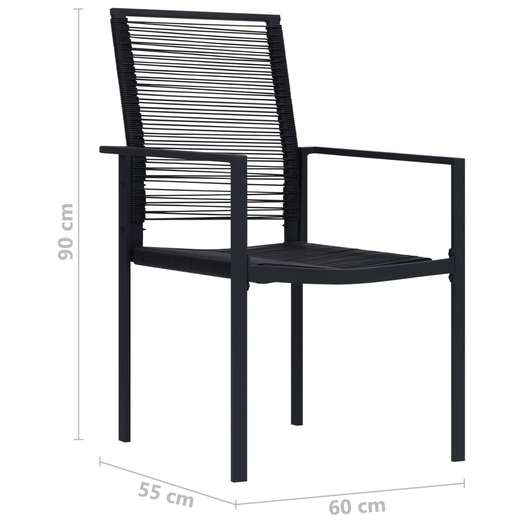 Dining Set Black Glass, Powder-Coated Steel, PVC Hollow Rattan