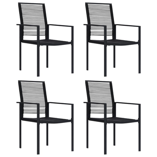 Dining Set Black Powder-Coated Steel, PVC Hollow Rattan, Glass