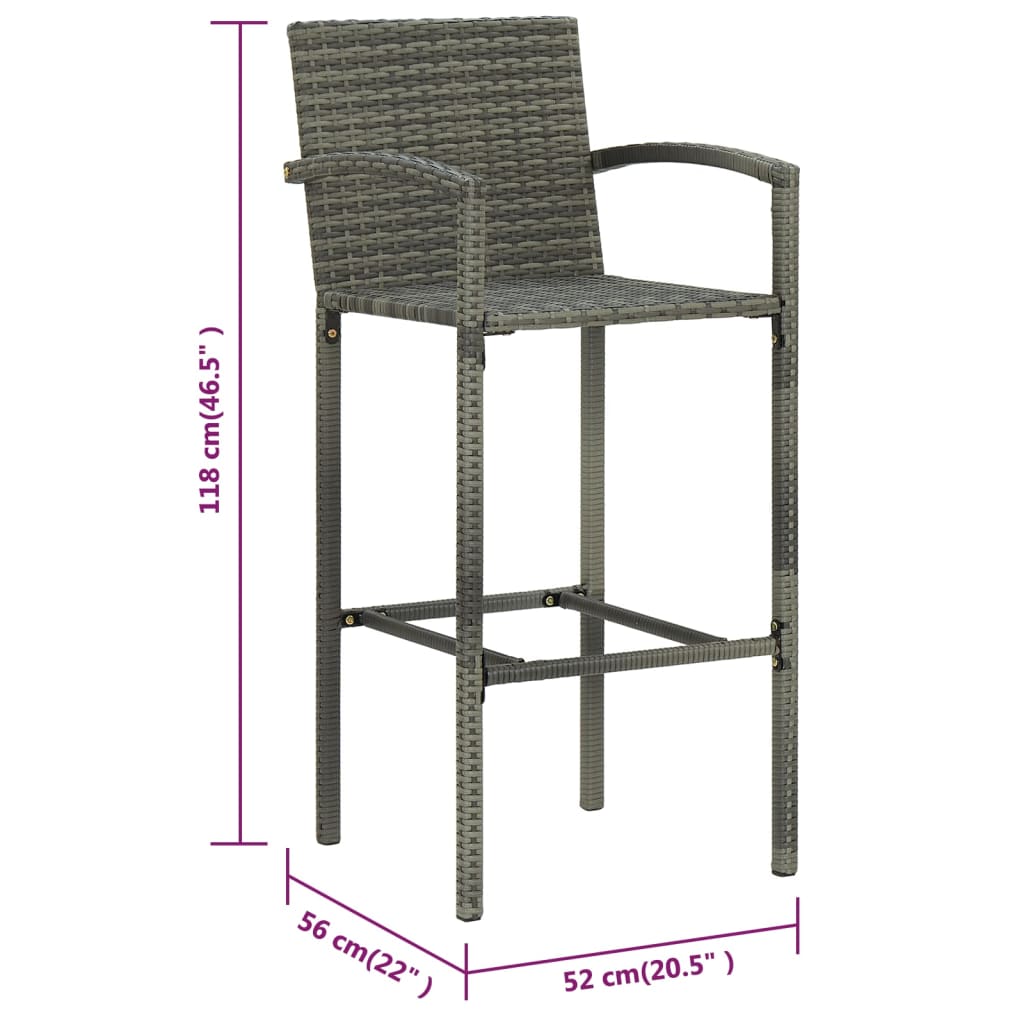 Garden Bar Set Grey PE rattan, powder-coated steel 3 Piece