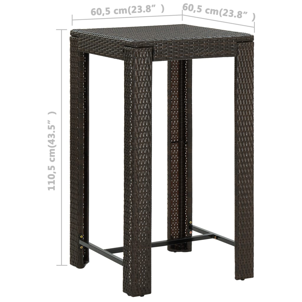 Garden Bar Set Brown PE rattan, powder-coated steel Footrest