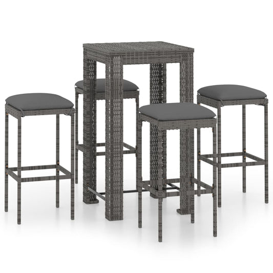 Garden Bar Set Grey PE rattan, powder-coated steel, 100% polyester