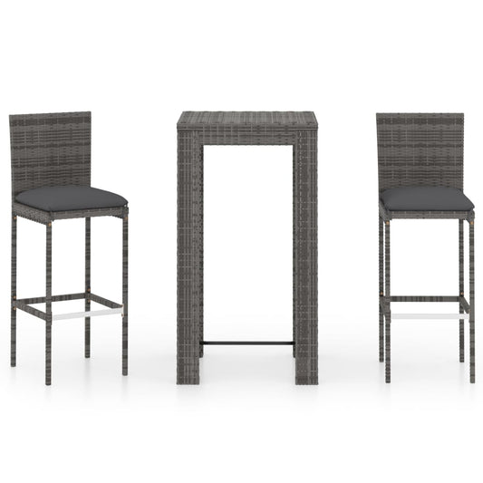 Garden Bar Set Grey PE rattan, powder-coated steel, polyester